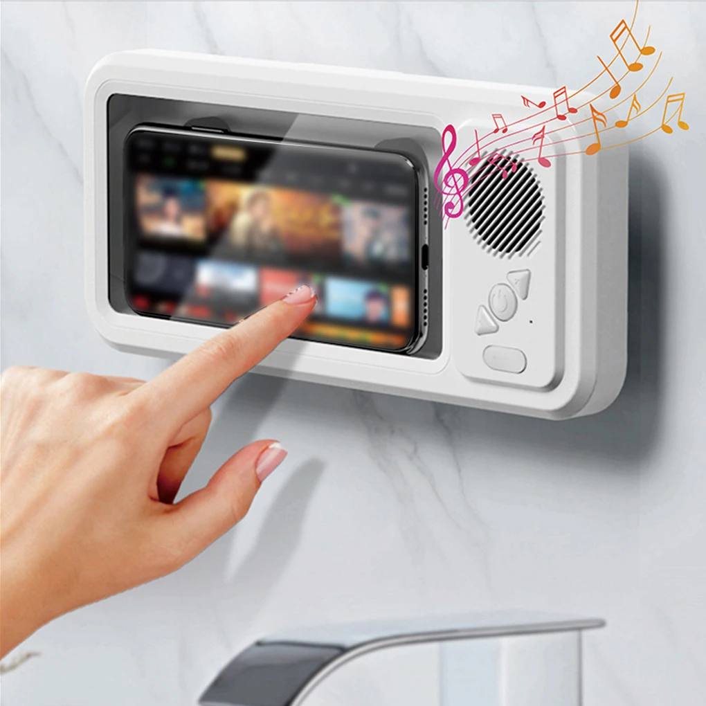 Shower Phone Holder with Bluetooth Speaker IPX4 Waterproof Anti-Fog Touch Screen
